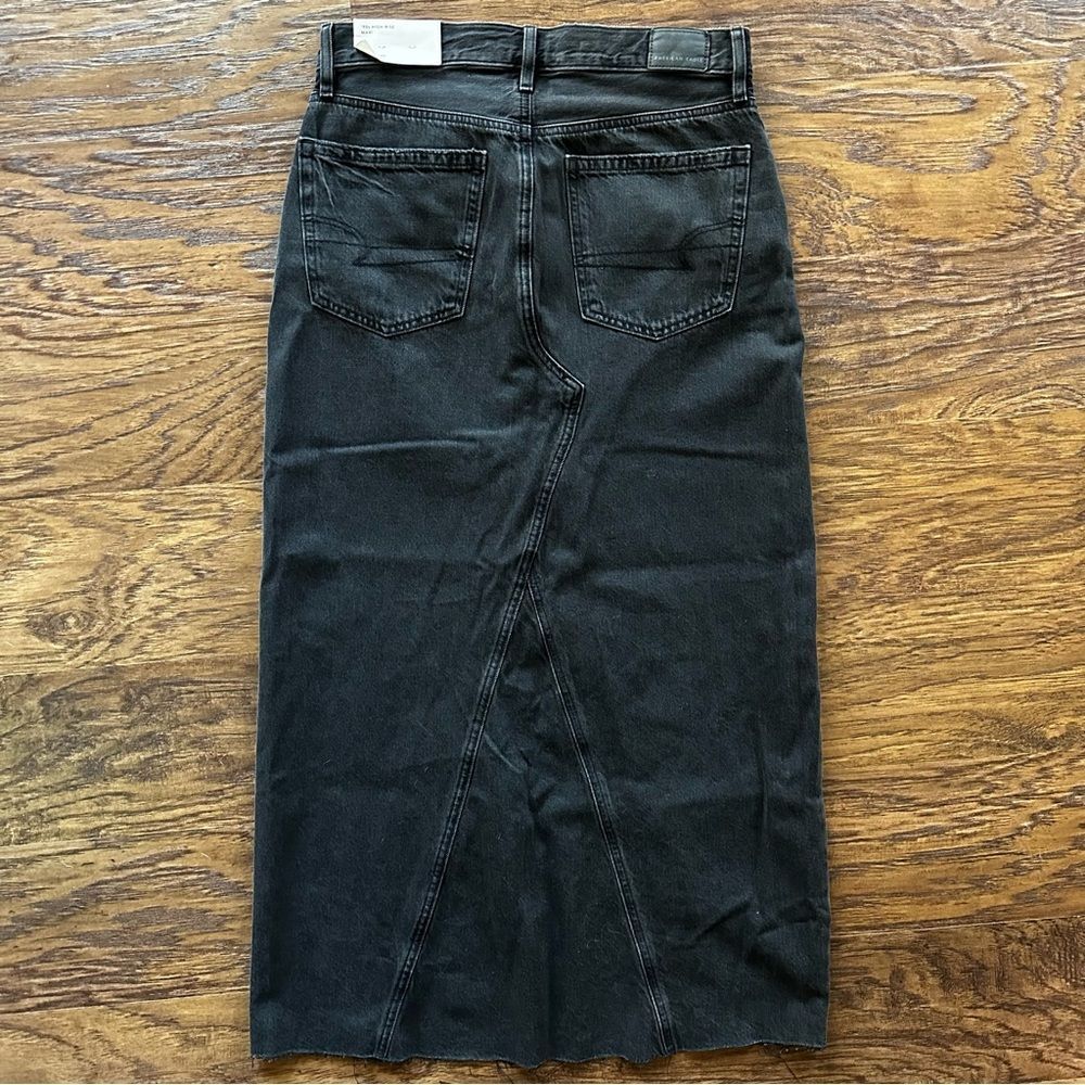 American Eagle AE 90’s High Rise Maxi Denim Skirt Black Size 6 NEW - Picture 3 of 7